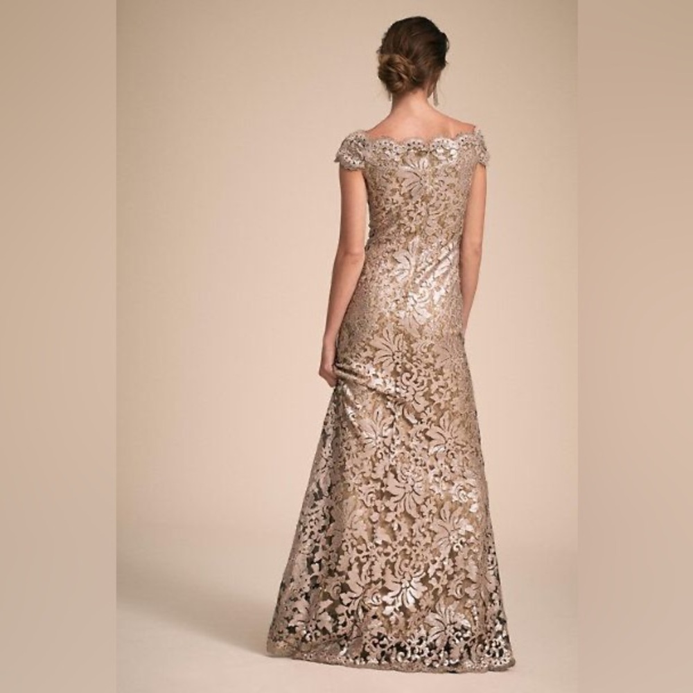 Tadashi Shoji Gold Lace Evening Gown - Picture 3 of 16